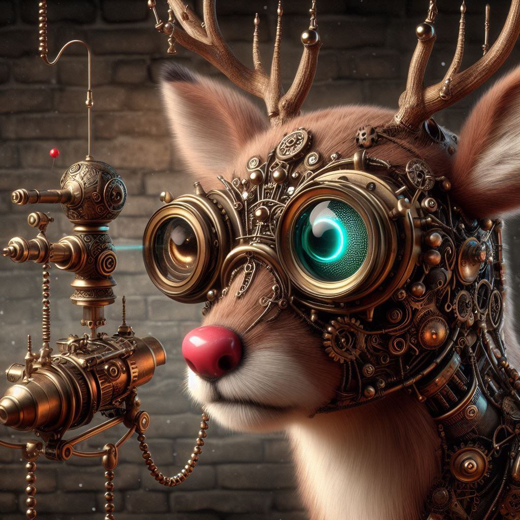 El reno Rodolfo al estilo steampunk según la Inteligencia Artificial