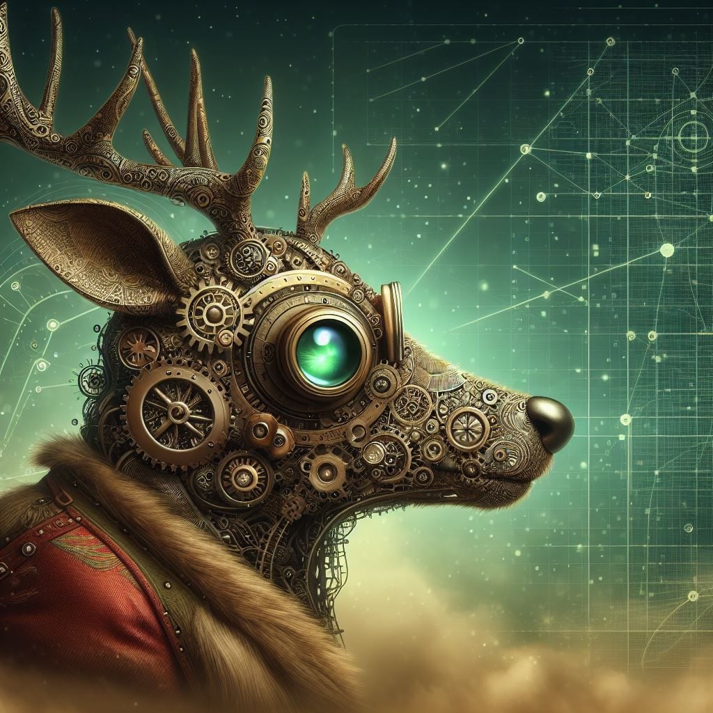 El reno Rodolfo al estilo steampunk según la Inteligencia Artificial