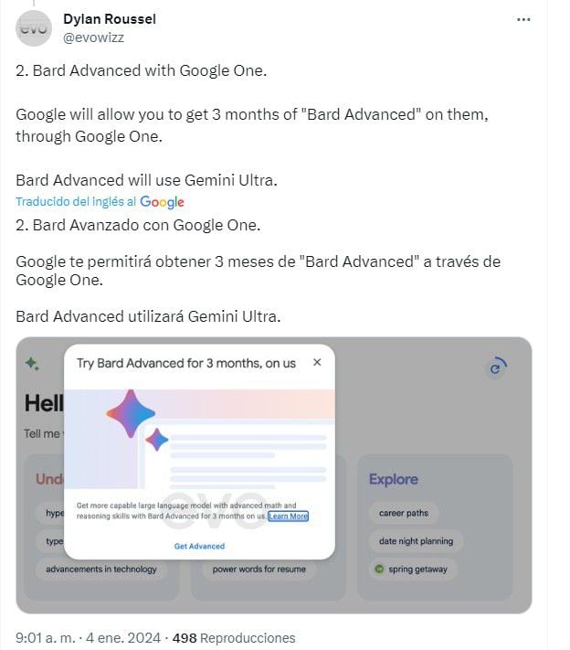 Hasta el momento, Google no ha desmentido ni confirmado la versión avanzada de su Bard AI.