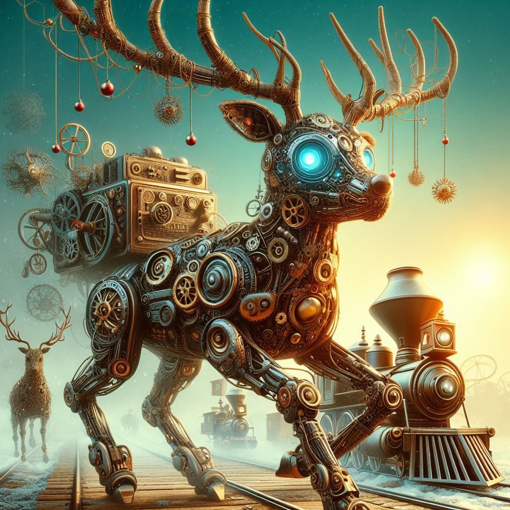 El reno Rodolfo al estilo steampunk según la Inteligencia Artificial