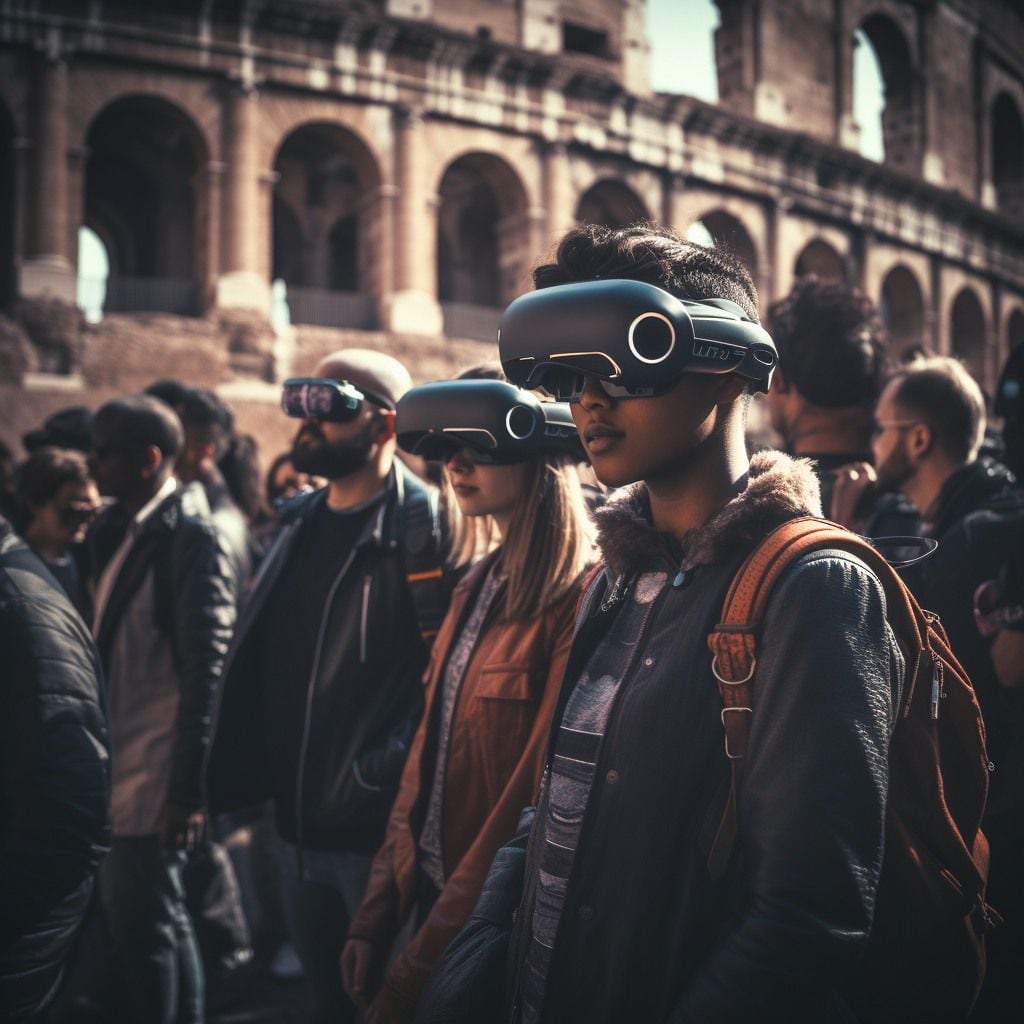 Dispositivos de Realidad virtual en Roma, Italia 2050.