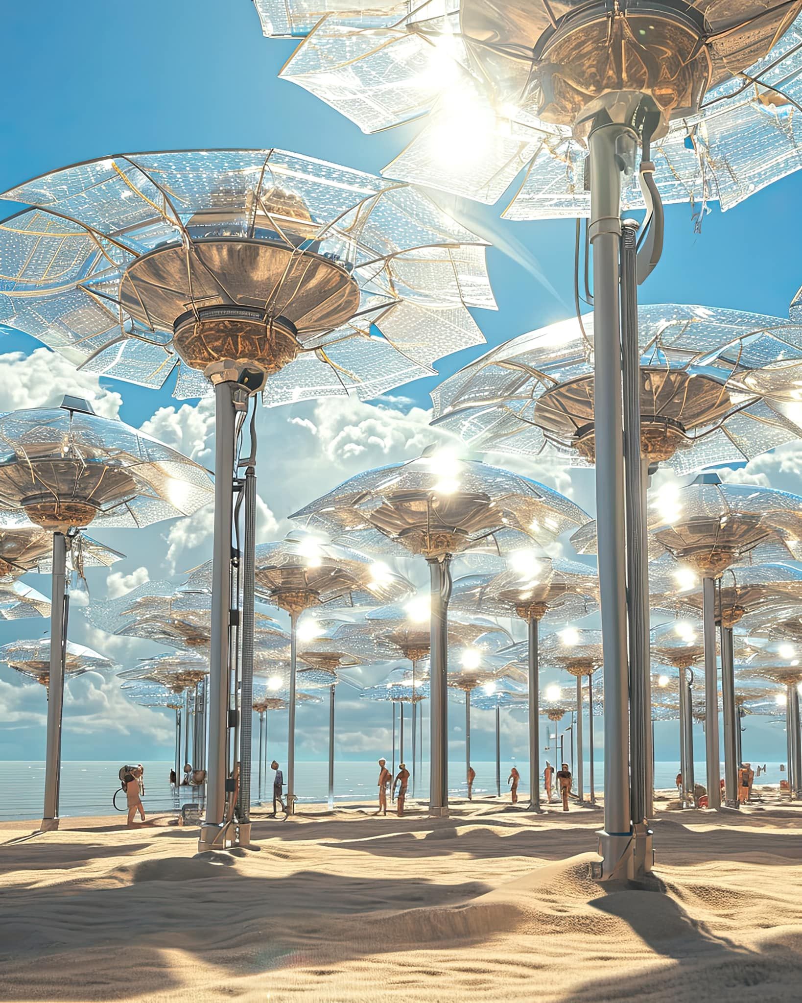 La inteligencia artificial imagina grandes paraguas futuristas