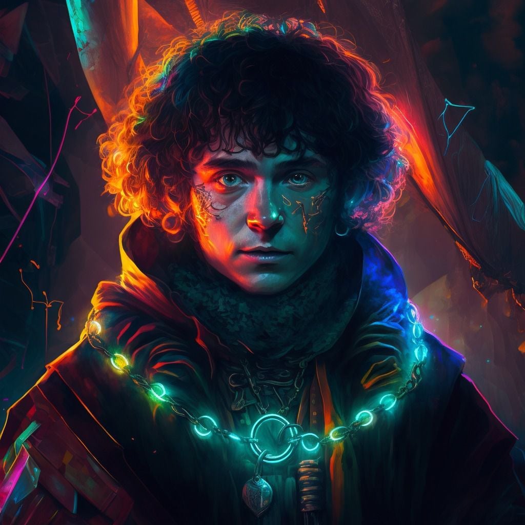Frodo en versión cyberpunk según una IA