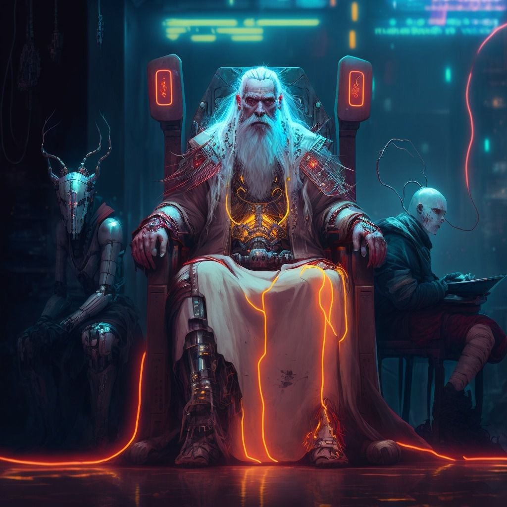 Saruman el Blanco en versión cyberpunk según una IA