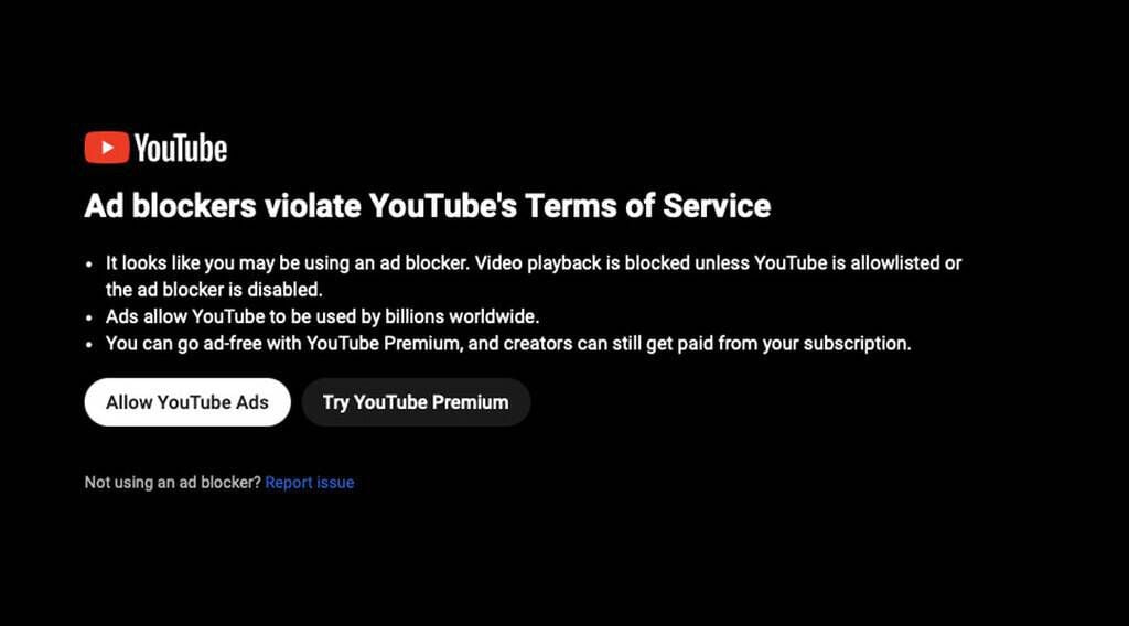 Este mensaje había comenzado a alertar a millones de usuarios de los cambios en cuanto a bloqueadores de anuncios que implementaría YouTube.