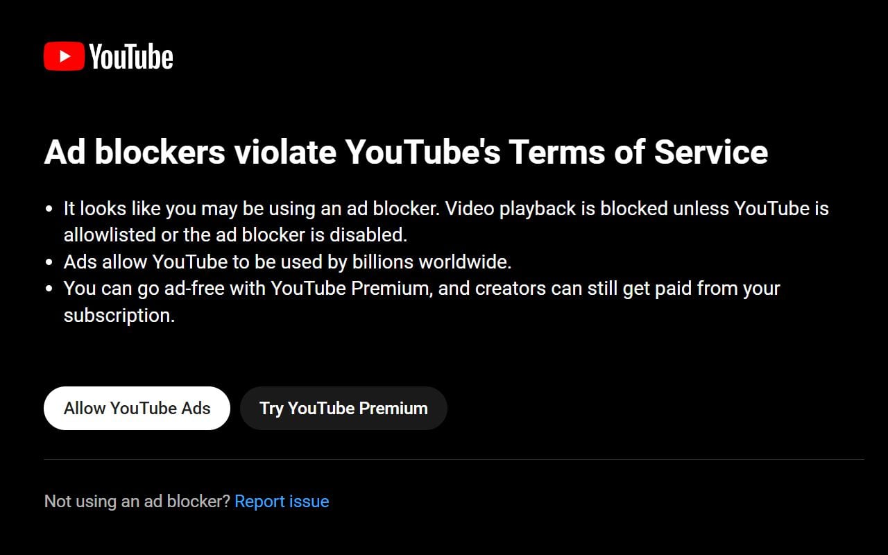Mensajes como este habían aparecen a los usuarios que utilizan algún bloqueador de anuncios en YouTube.