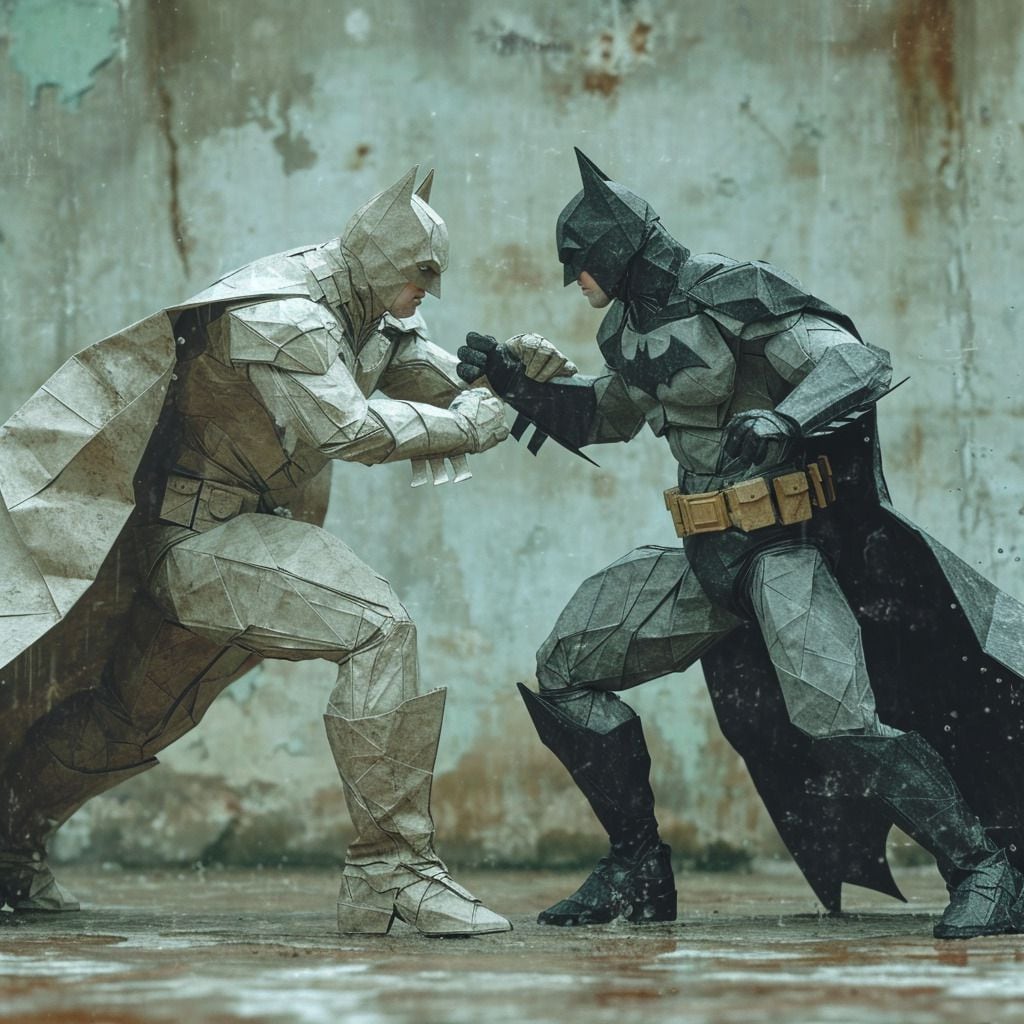 Batman en estilo origami según una IA peleando