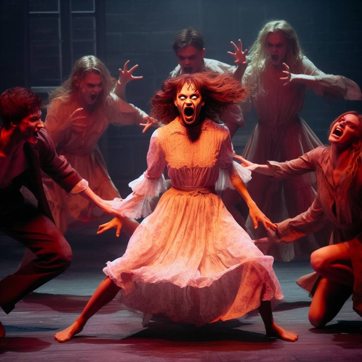 Regan se posee por los demonios a su alrededor.