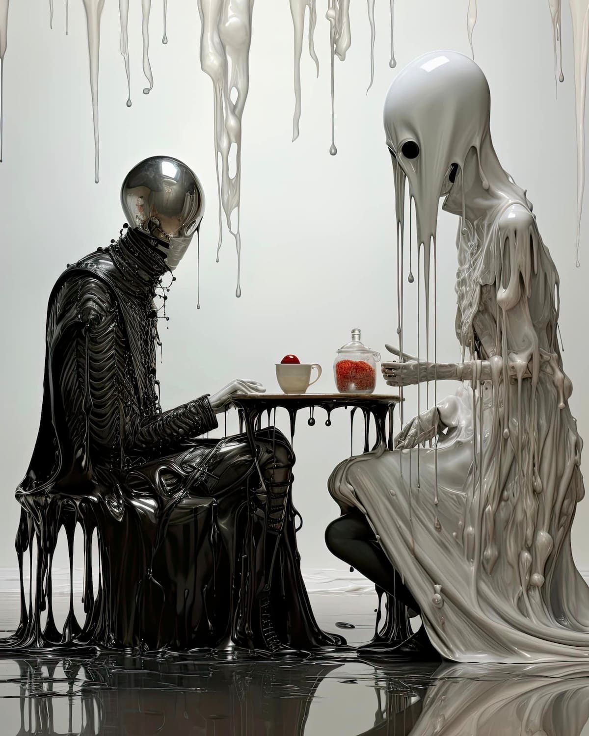 Humanoides de petróleo tomando café