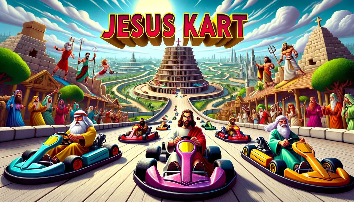 IA revela como se verían los personajes de la biblia como personajes de Mario Kart según una inteligencia artificial.