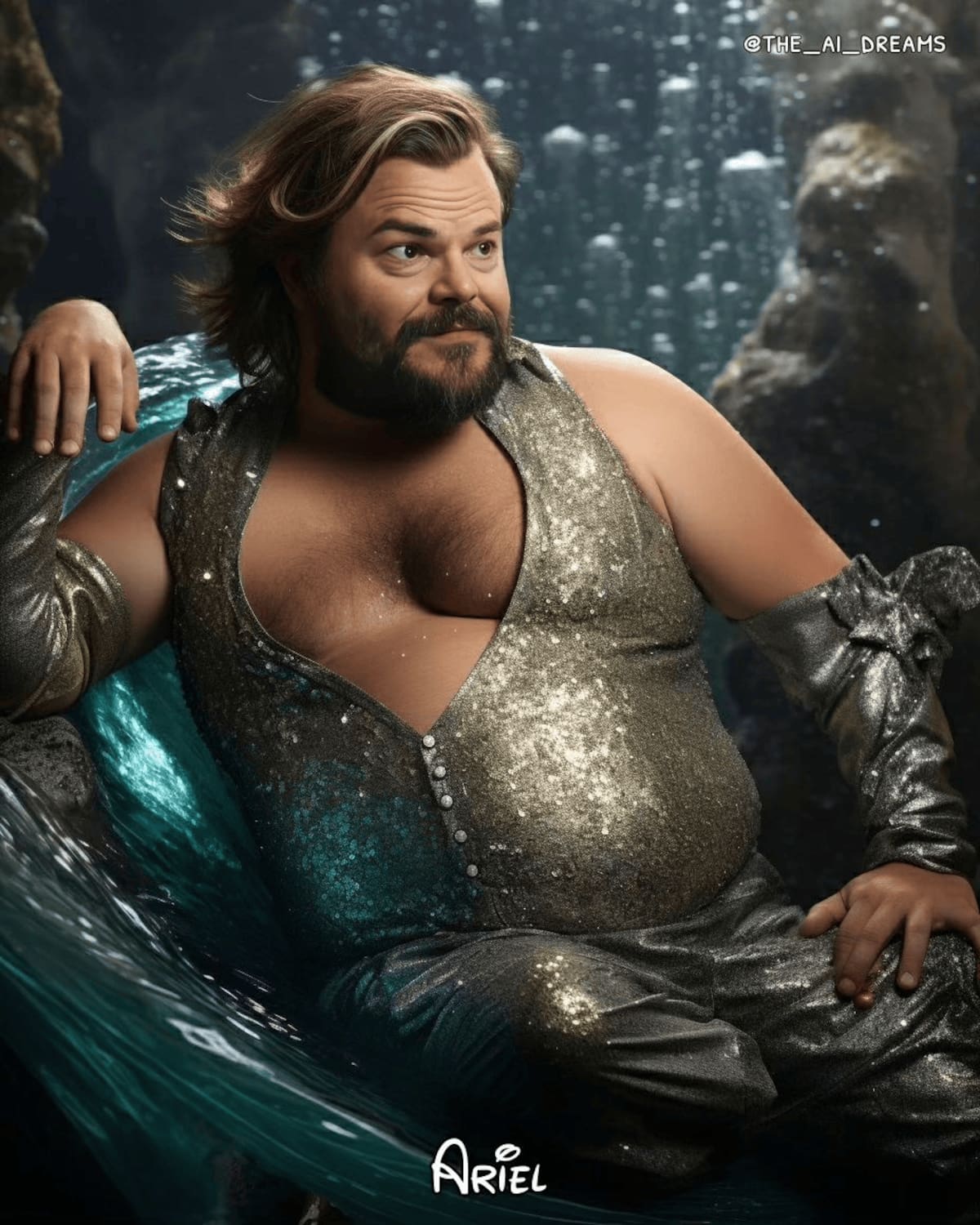 Jack Black como la princesa Ariel de Disney según la Inteligencia Artificial