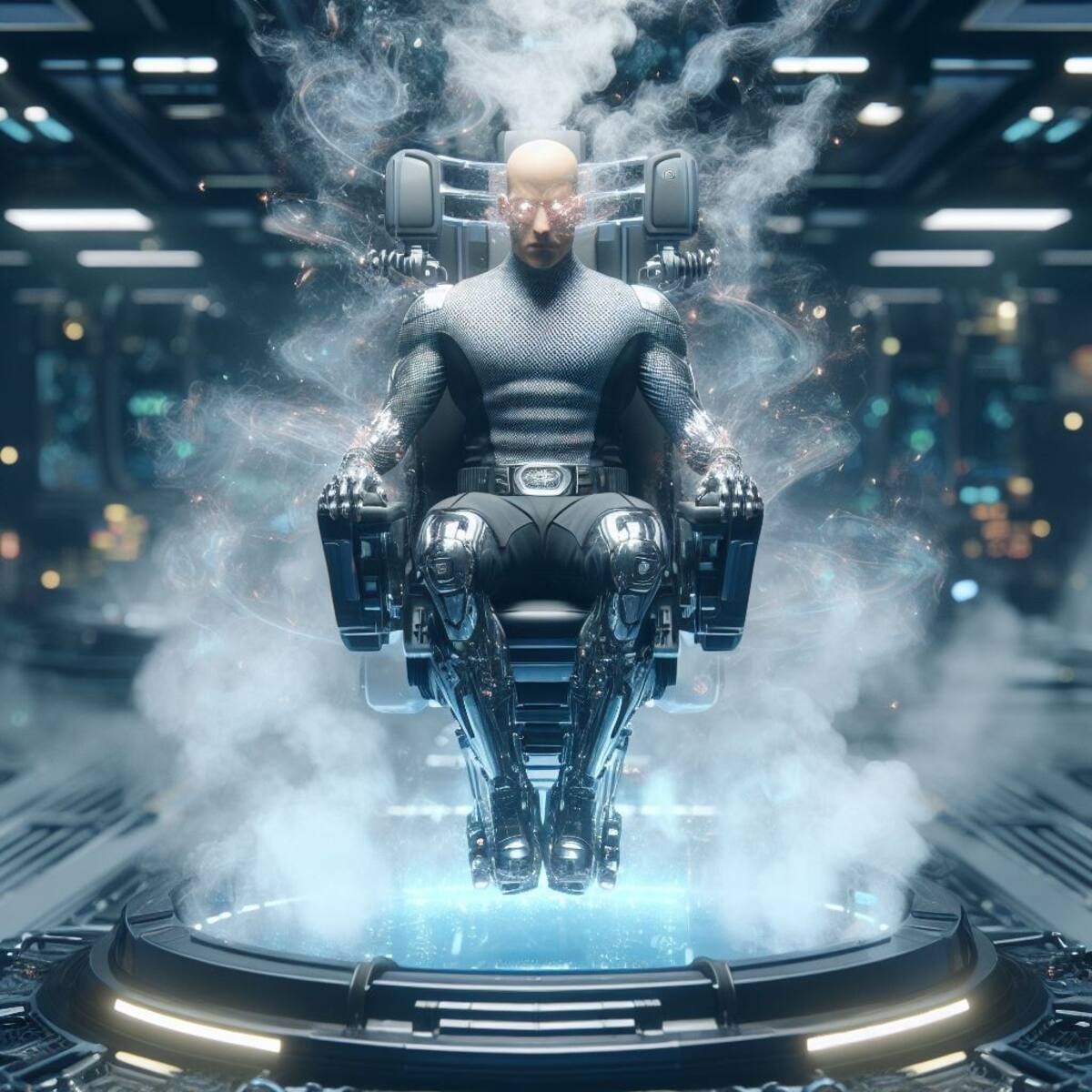 Profesor Xavier en estilo cyberpunk según una IA.