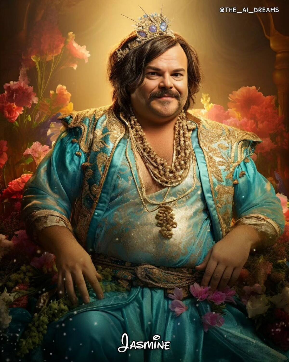 Jack Black como la princesa Jasmine de Disney según la Inteligencia Artificial