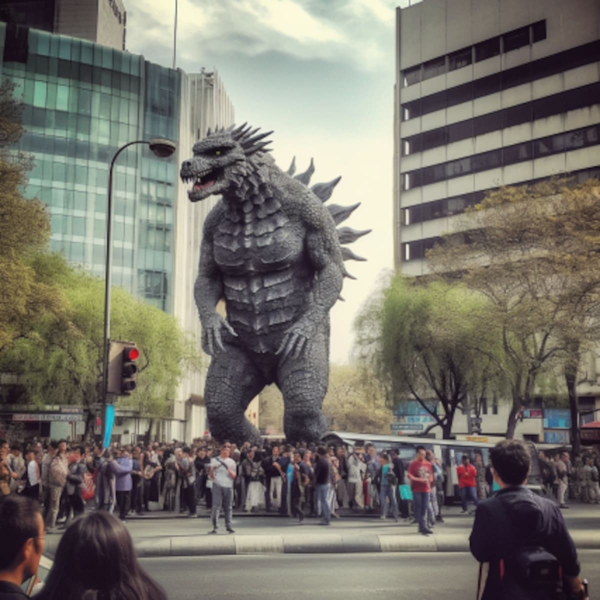 Así se vería Godzilla en las calles de la Ciudad de México según la Inteligencia Artificial de Midjourney || Redacción Hoy Cripto