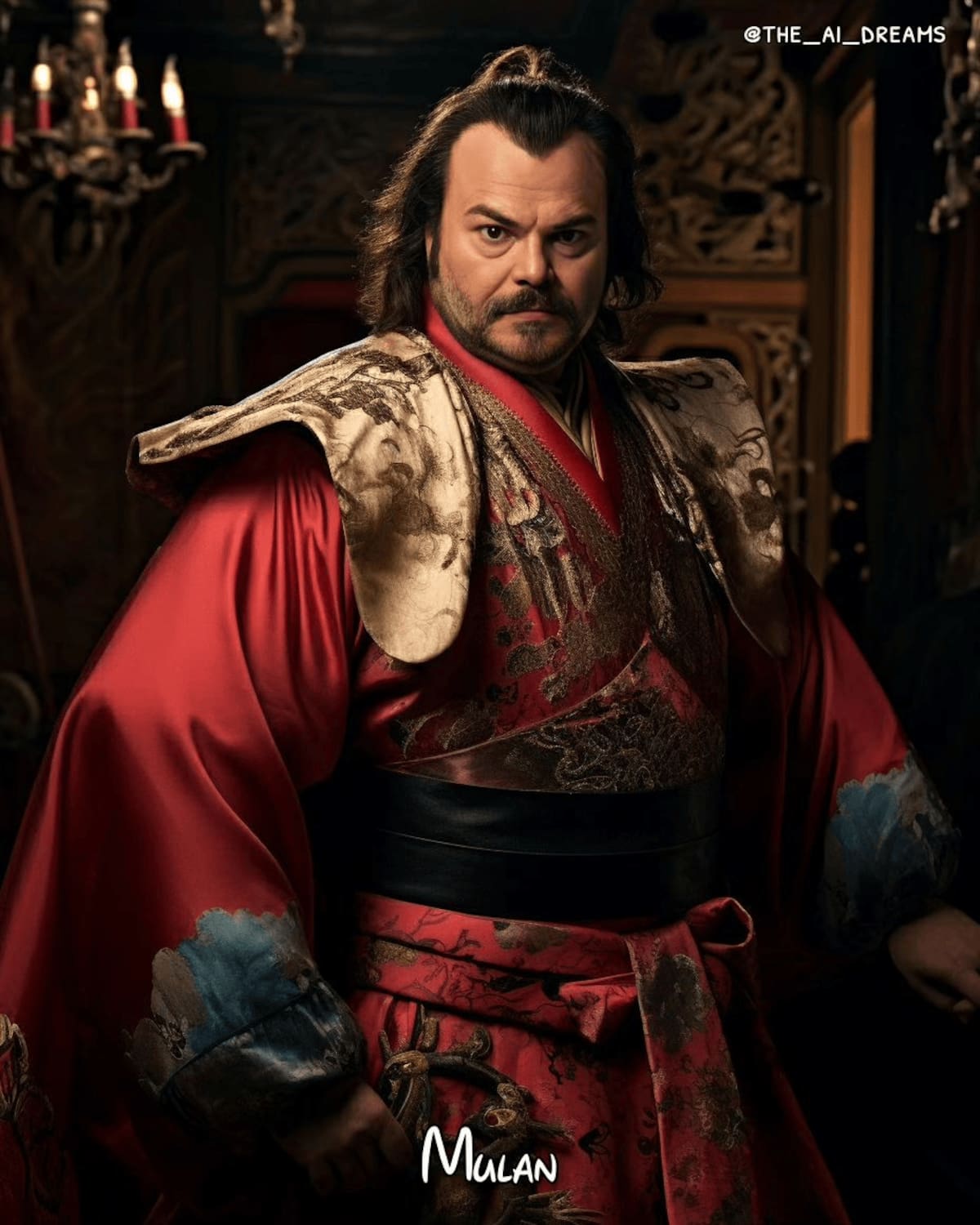 Jack Black como la princesa Mulán de Disney según la Inteligencia Artificial