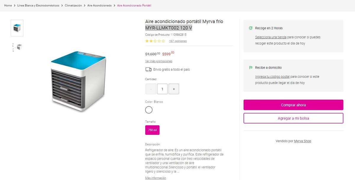 El aparato ha recibido críticas divisivas, por lo que se recomienda su uso en espacios pequeños o como alternativa a abanicos tradicionales. Fuente: Captura de pantalla.