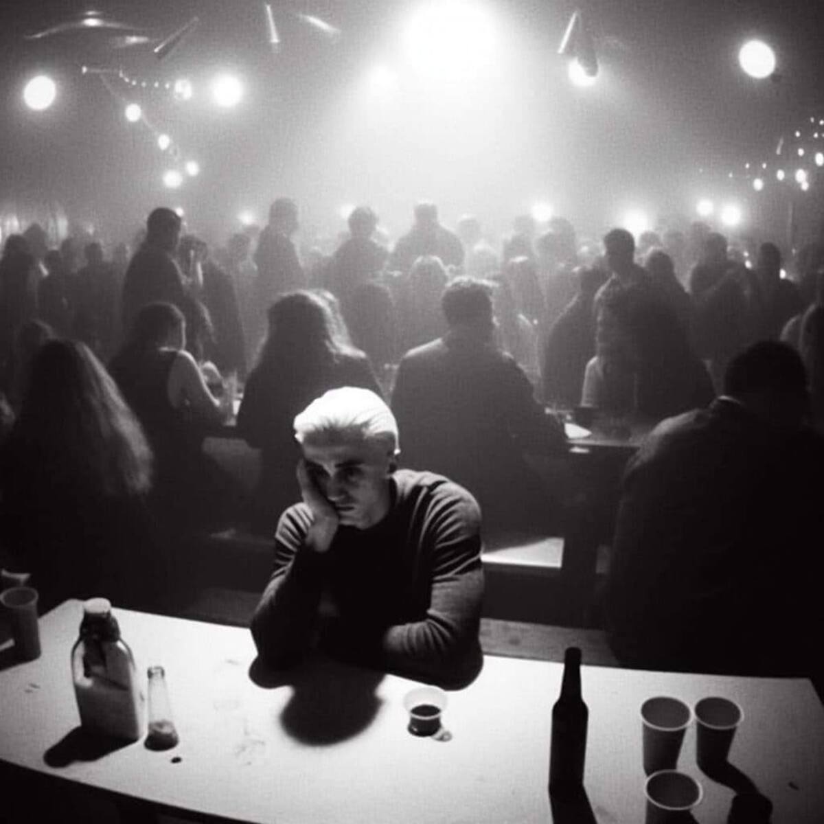 Draco Malfoy aislado en el rave de Hogwarts.