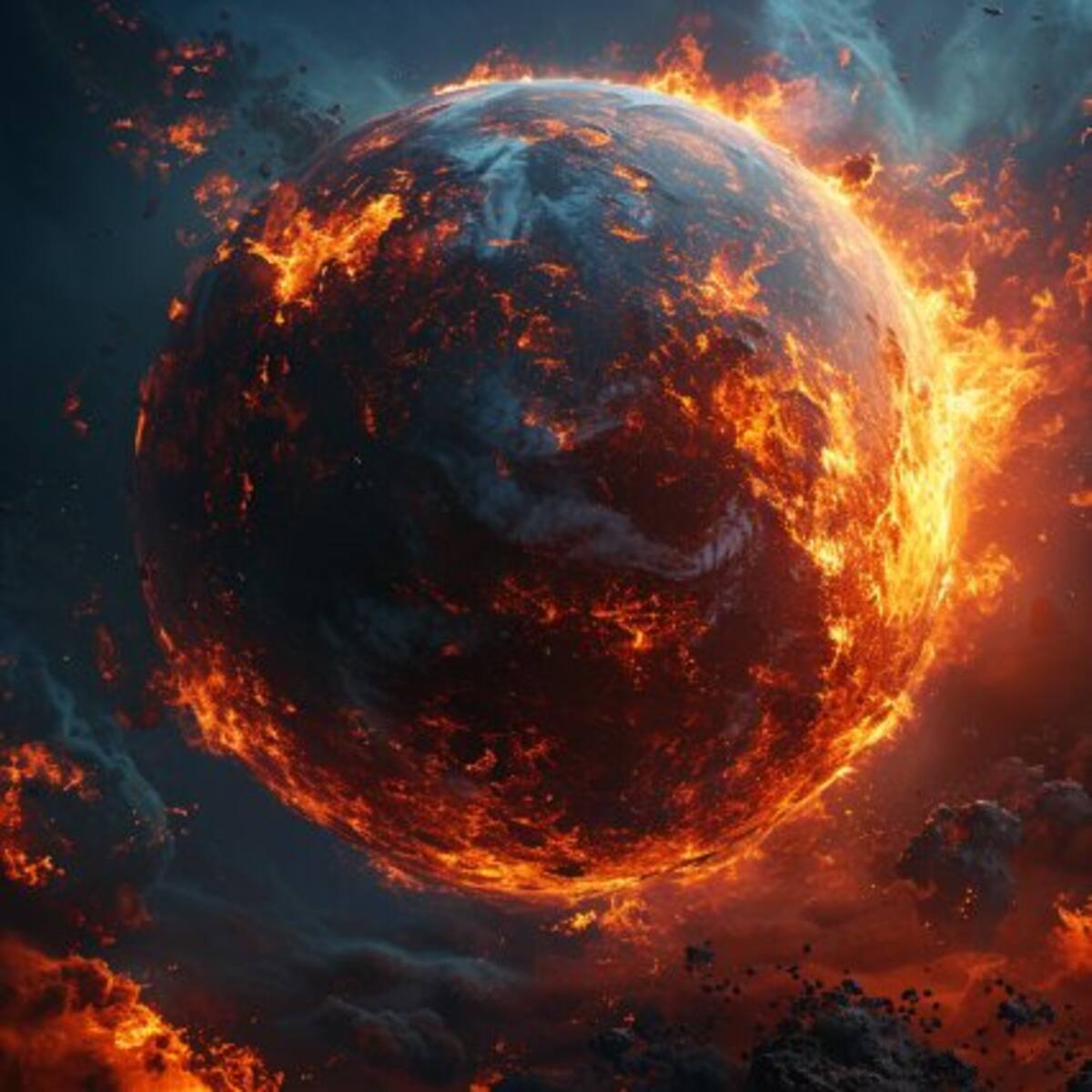 Así se vería la Tierra si se cumpliera la predicción de Stephen Hawking y se convirtiera en una bola de fuego | Midjourney