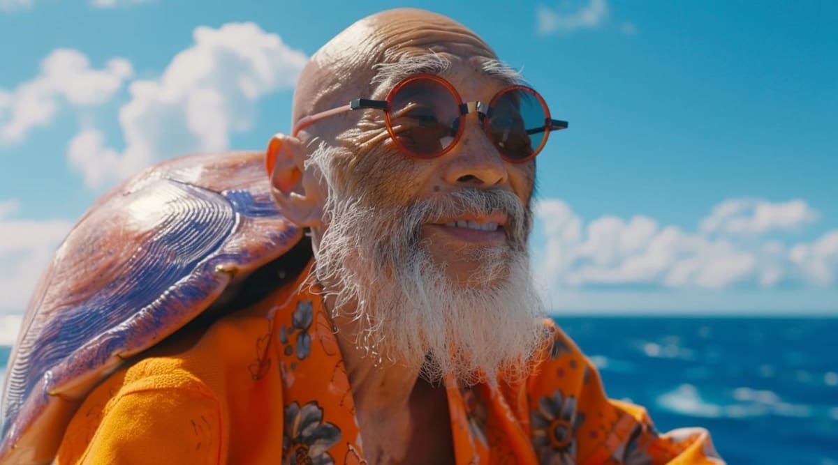 Roshi, un anciano que oculta gran fuerza y habilidades marciales bajo su apariencia senil