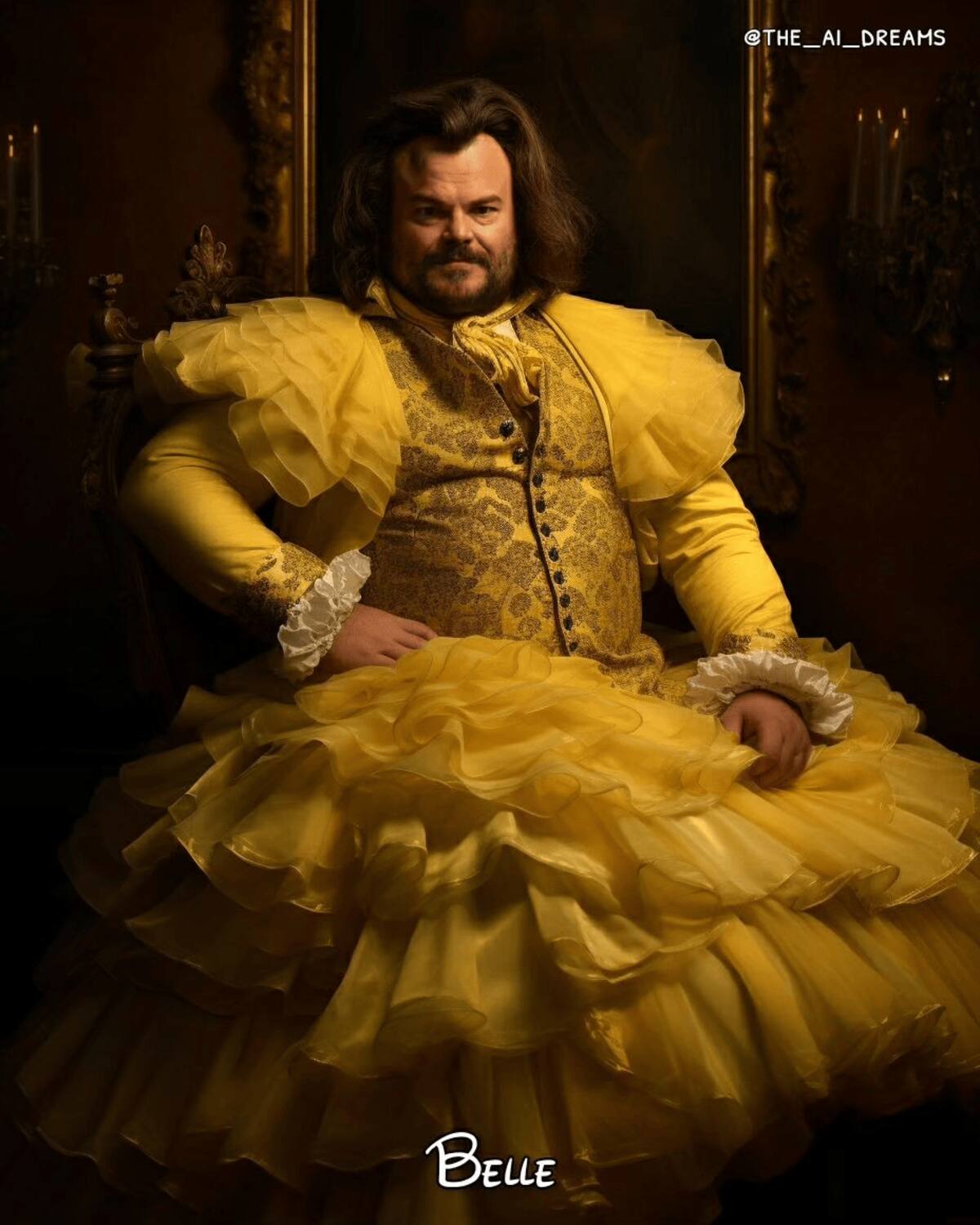 Jack Black como la princesa Bella de Disney según la Inteligencia Artificial