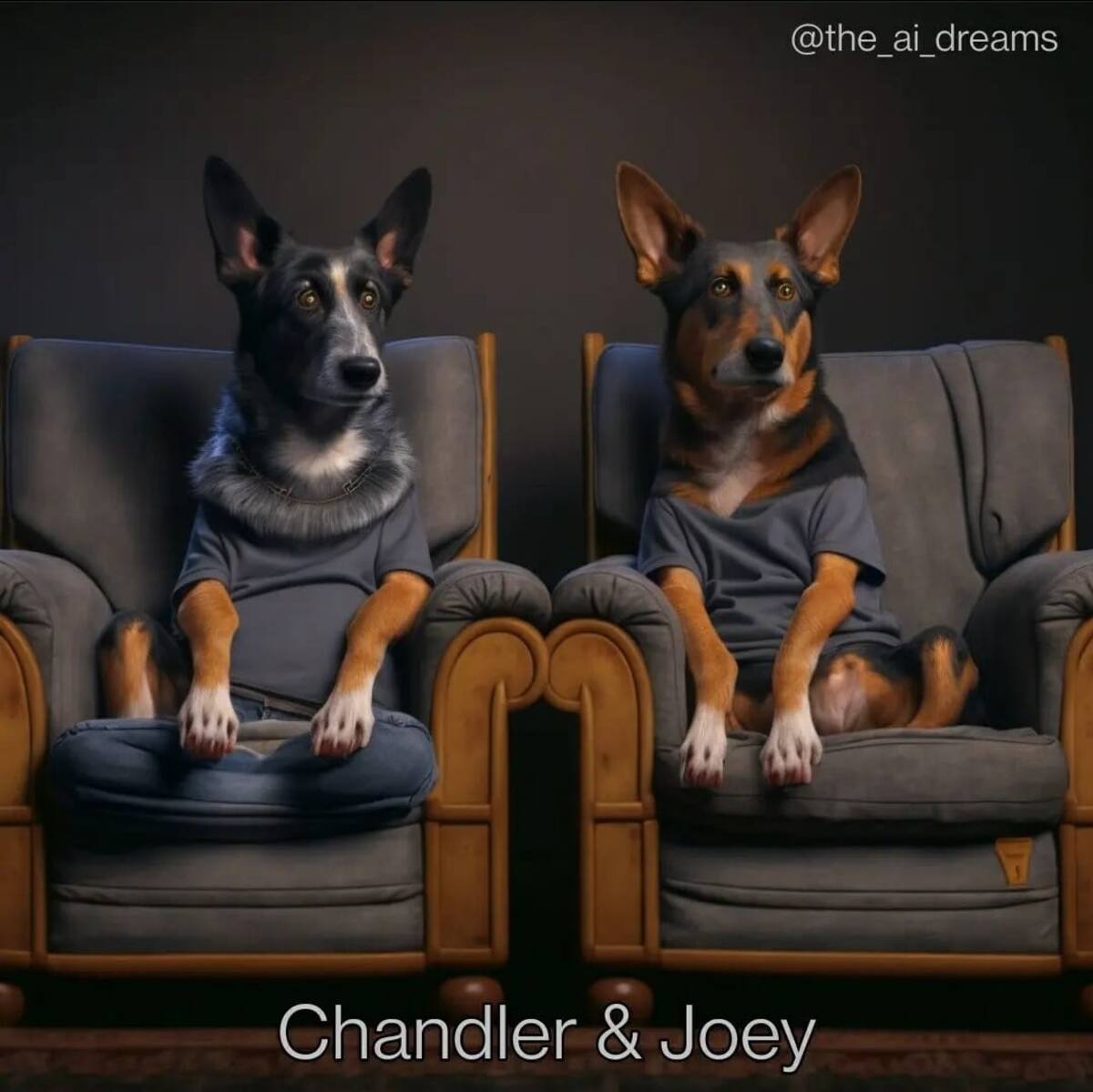Chandler y Joey de Friends en estilo cachorro según una IA