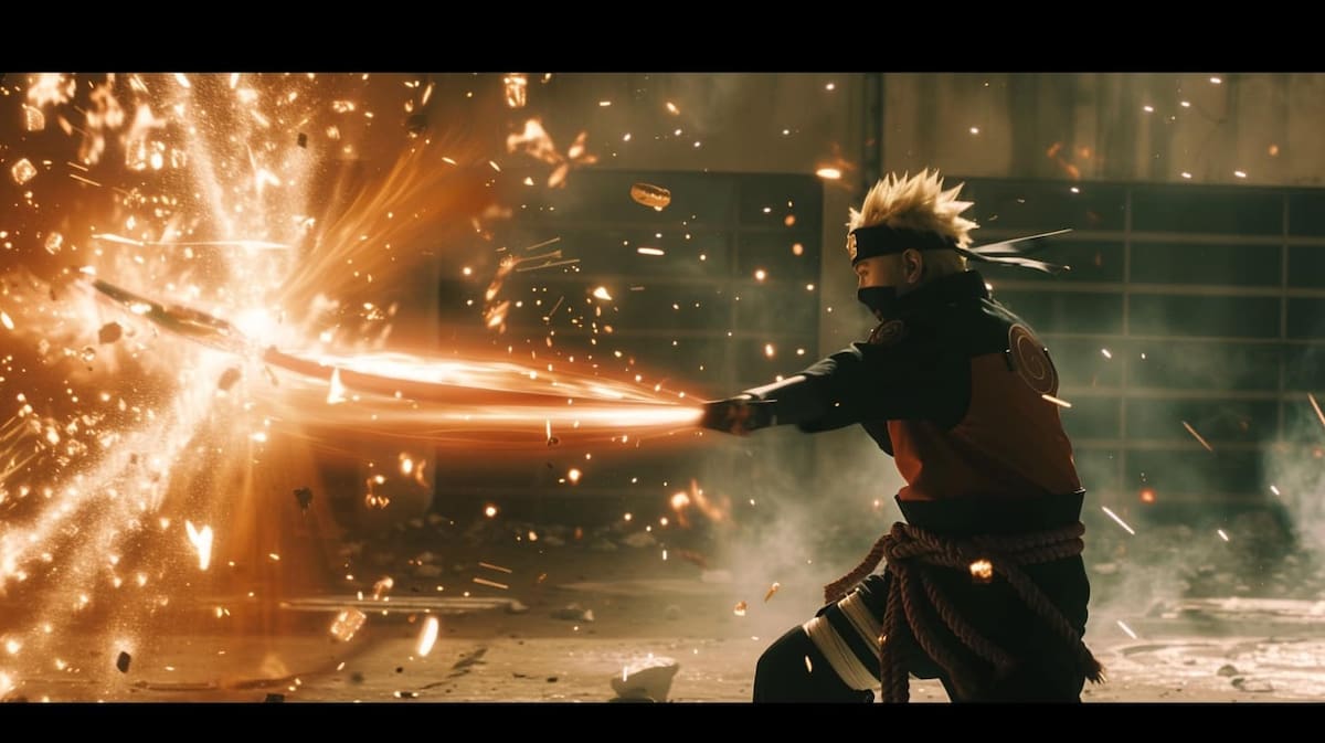 Kakashi peleando en un live action según una inteligencia artificial