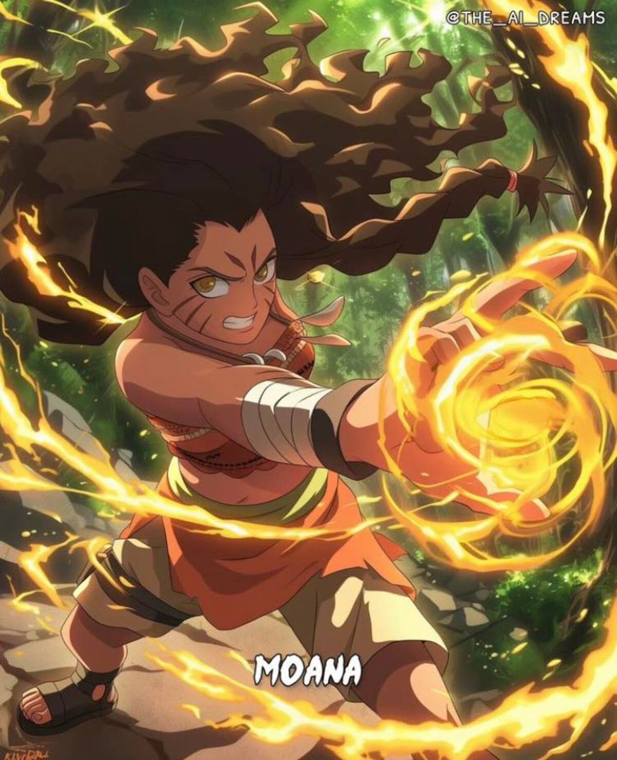 Moana en estilo de Naruto según una IA