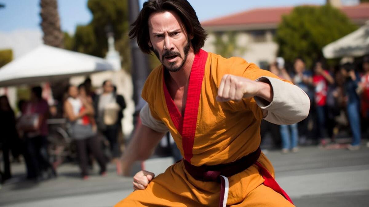 Reeves en medio de la multitud; protegiendo a las personas importantes en el universo de Dragon Ball