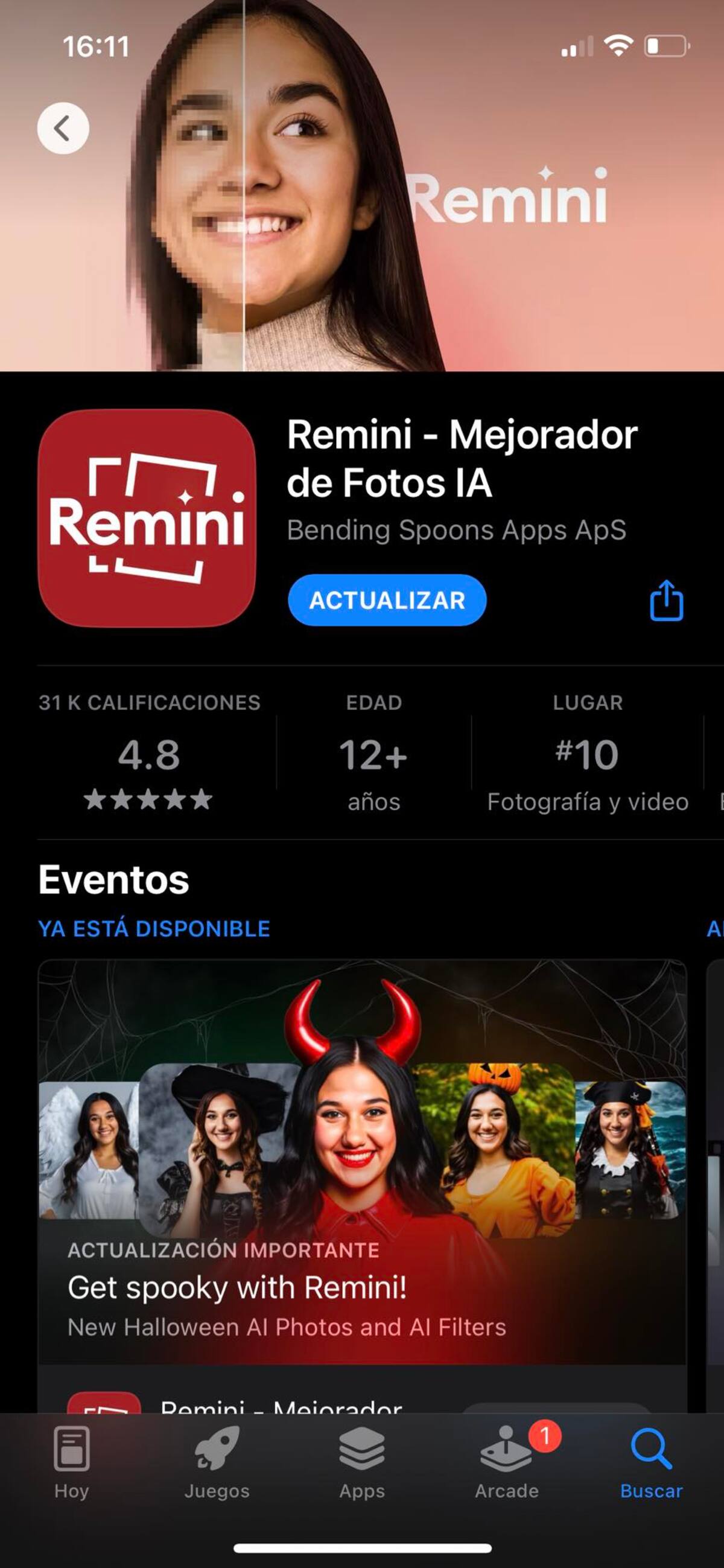 Captura de pantalla app Remini