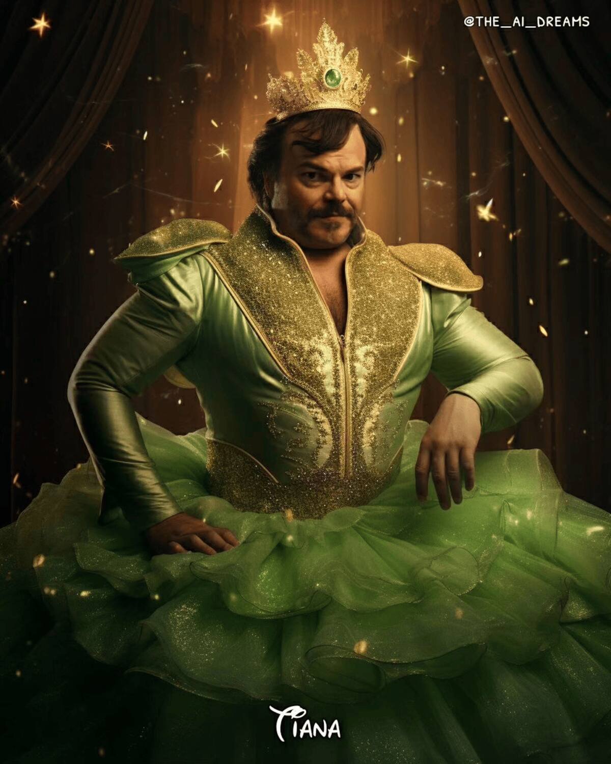 Jack Black como la princesa Diana de Disney según la Inteligencia Artificial