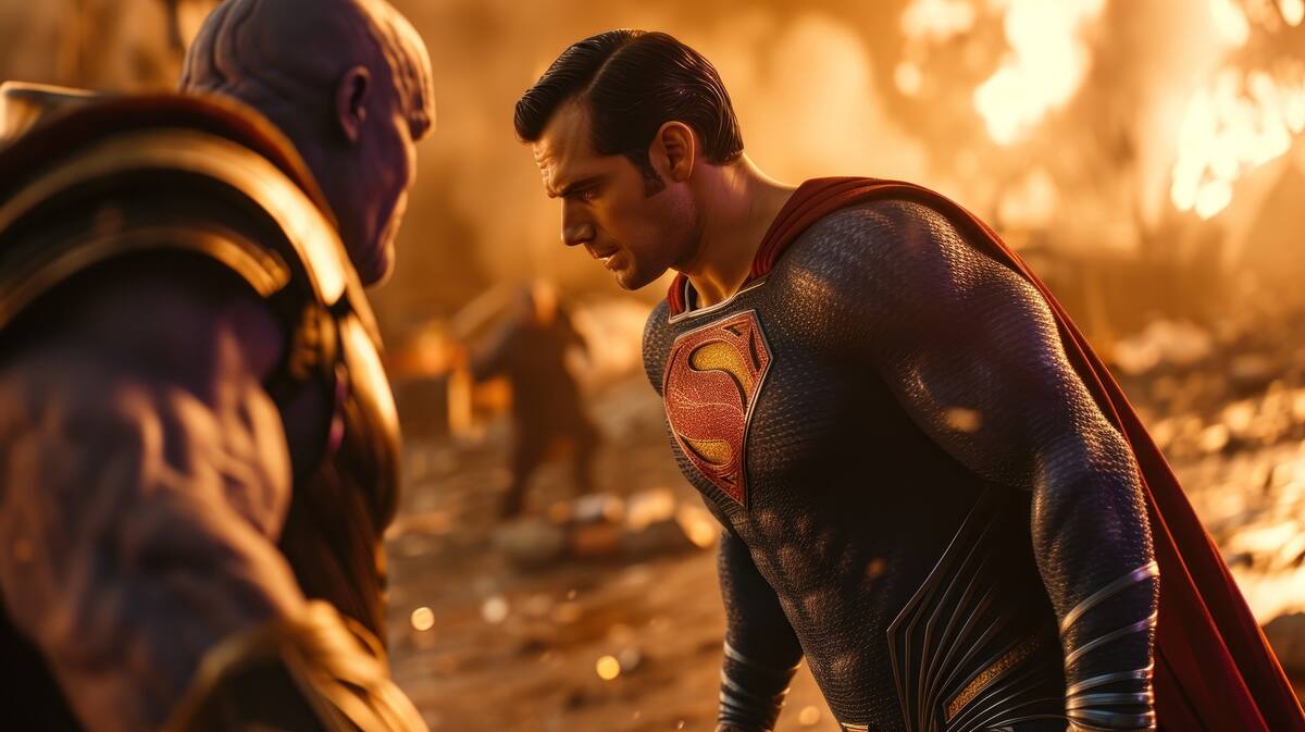 scenes of henry cavill as superman fighting with Thanos , cinematic, David Fincher photography style, 8k --ar 16:9 --style raw --v 6 Job ID: 9d1b28fd-c1d2-44d9-a44d-f3aa77fd97b6