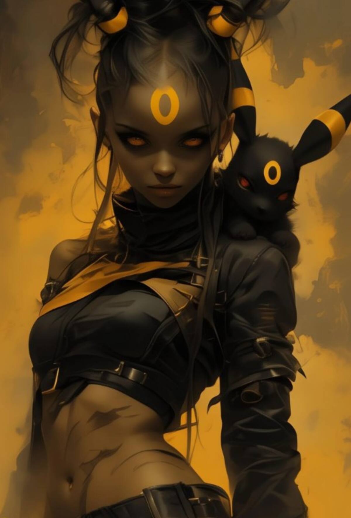 Umbreon es uno de los ocho posibles evoluciones de Eevee y se caracteriza por su pelaje negro y sus anillos amarillos, que emiten una luz tenue en la oscuridad.