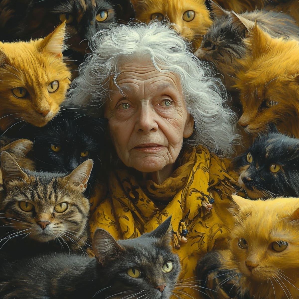 En un episodio, revela que tiene 40 gatos, cada uno con un nombre diferente. Entre ellos se encuentran "Chispas," "Gatito Gatito," y "Senor Gato."