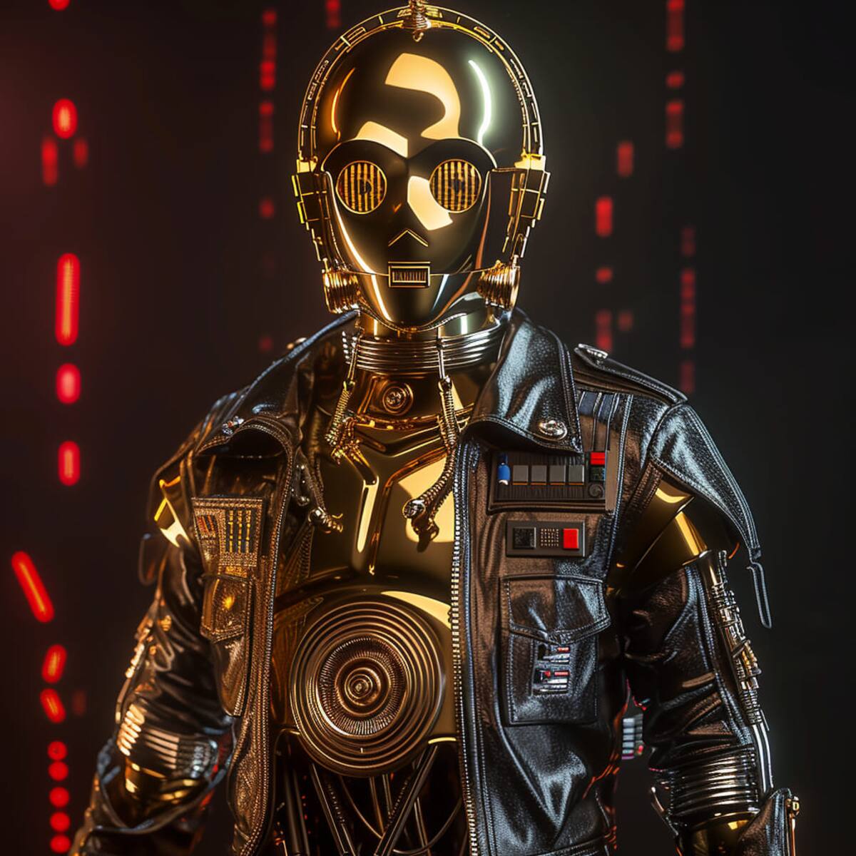 C3P0 posa con la chaqueta del T-800