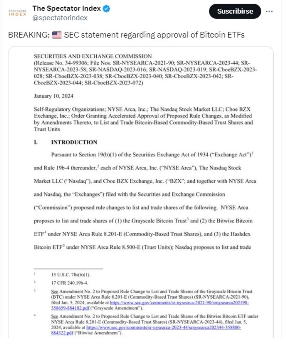 Los enlaces que redireccionan al anuncio oficial arrojan resultados erróneos en la página web de la Comisión de la Bolsa de Valores de E.E.U.U.