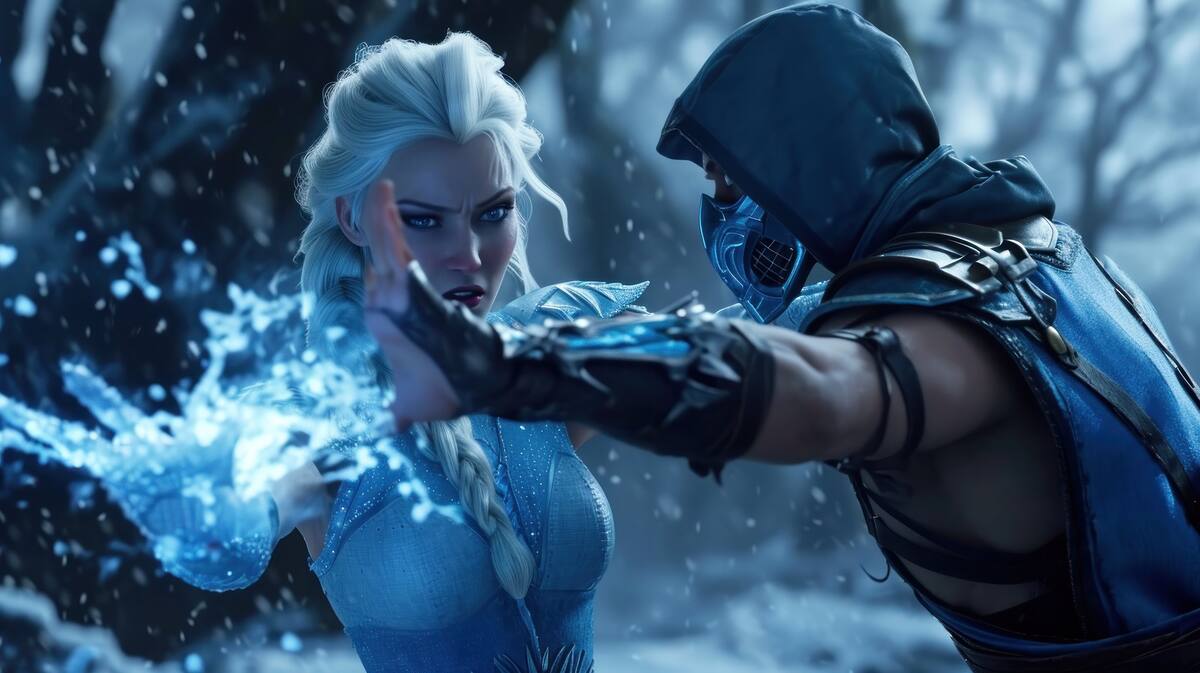Blu-ray screengrab 32k a picture scene Elsa from Frozen fighting with Sub-zero from Mortal Kombat Unreal Engine 5 --ar 16:9 --v 6 Job ID: 8467ebad-7fba-4d58-9409-d60f2d370c1a