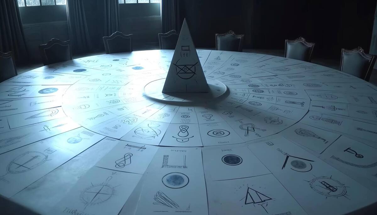Los miembros de los illuminatis se reúnen en el centro de una pirámide
