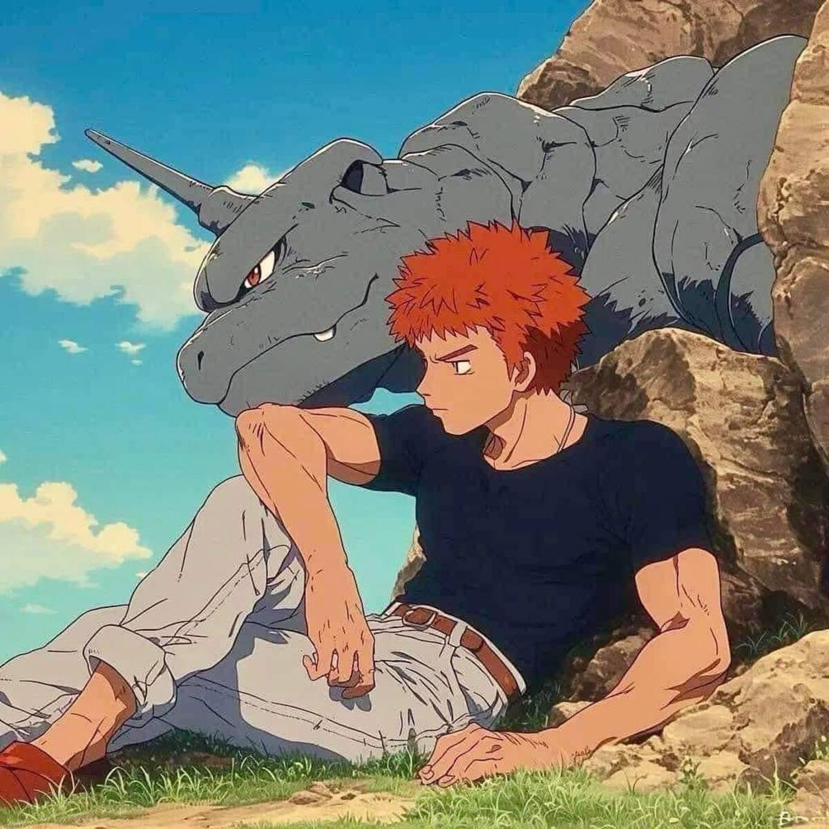 Brook y Oonix en estilo Ghibli