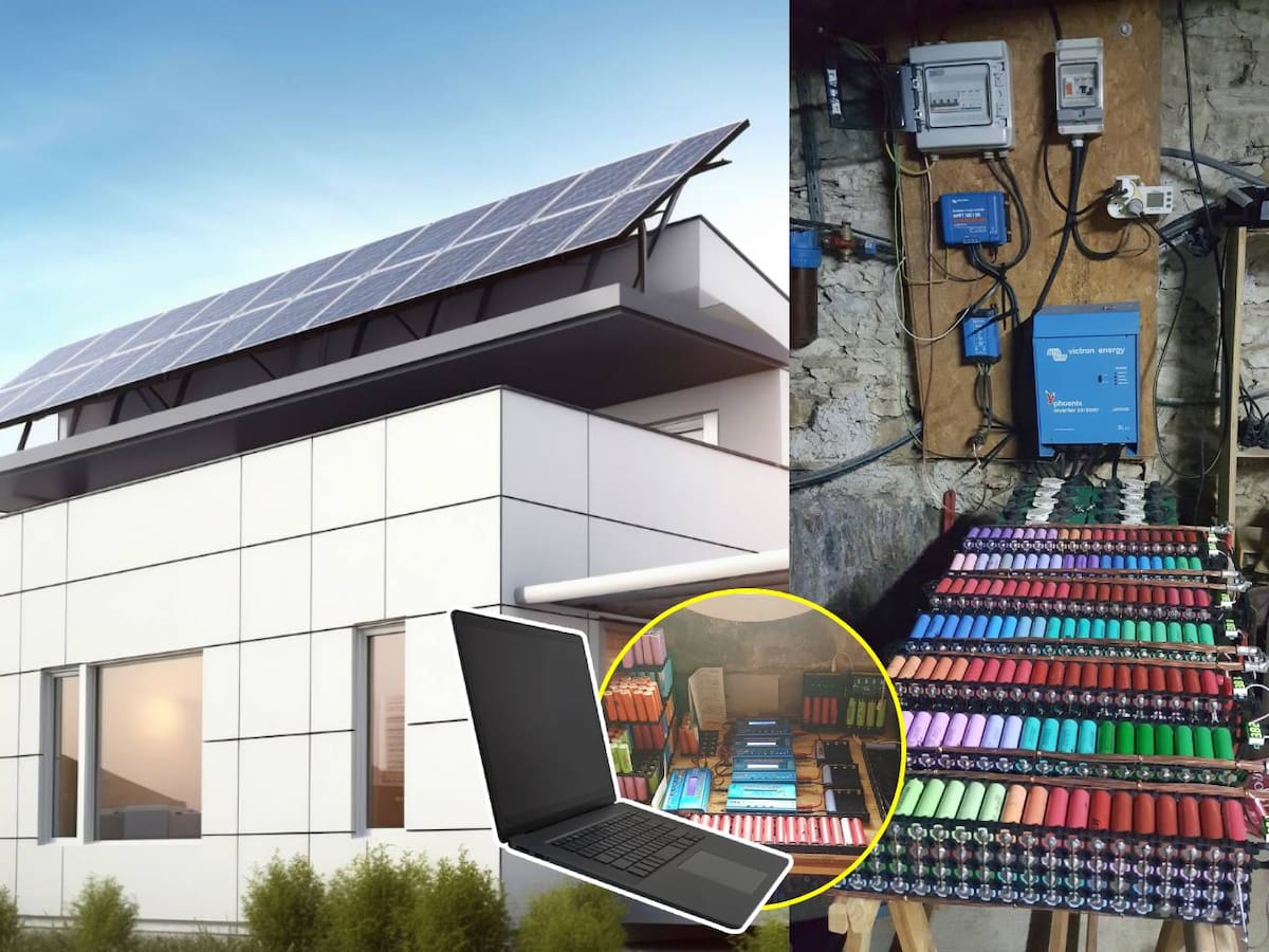 Hombre vive casi una década sin pagar electricidad gracias a un sistema con 650 baterías recicladas de laptops y paneles solares
