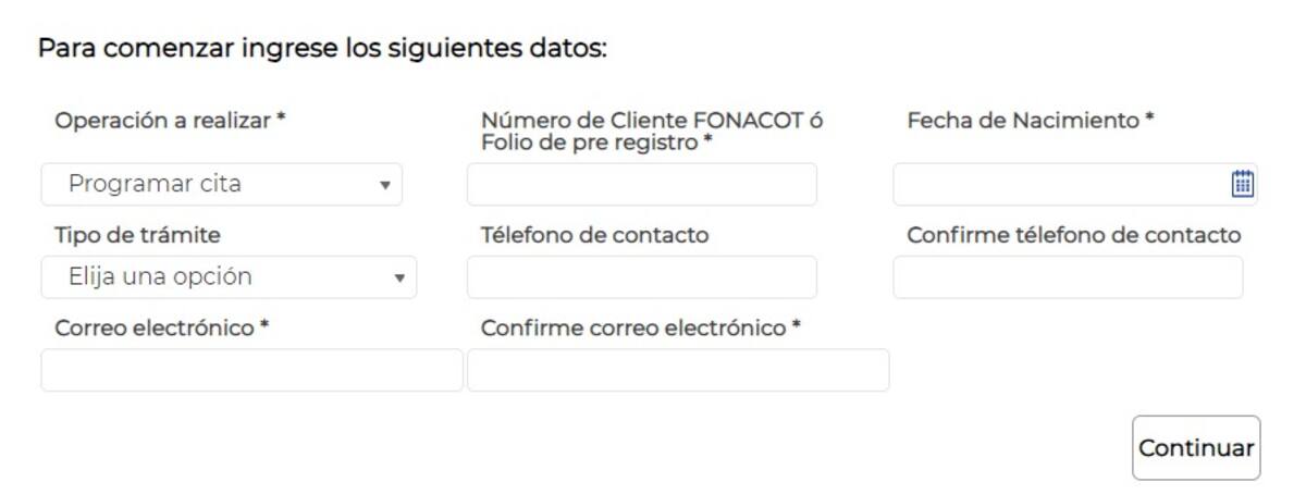 Esta es la información que se te solicitará en FONACOT en línea para agendar tu cita.