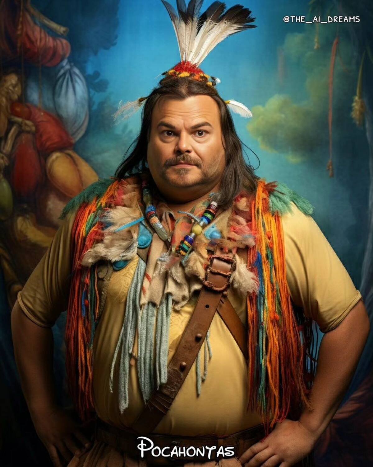 Jack Black como la princesa Pocahontas de Disney según la Inteligencia Artificial