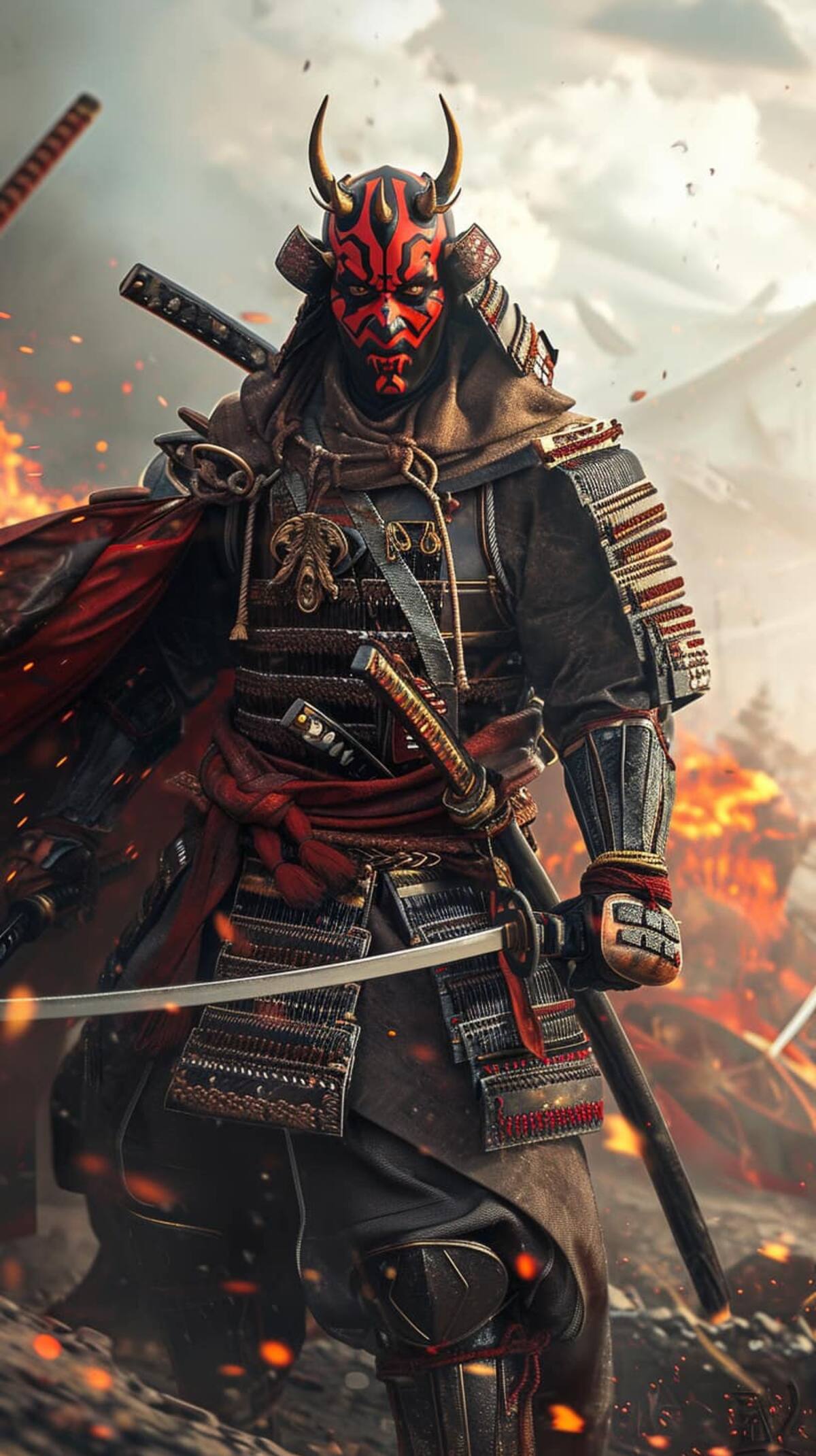 Darth Maul como un samurai en plena guerra
