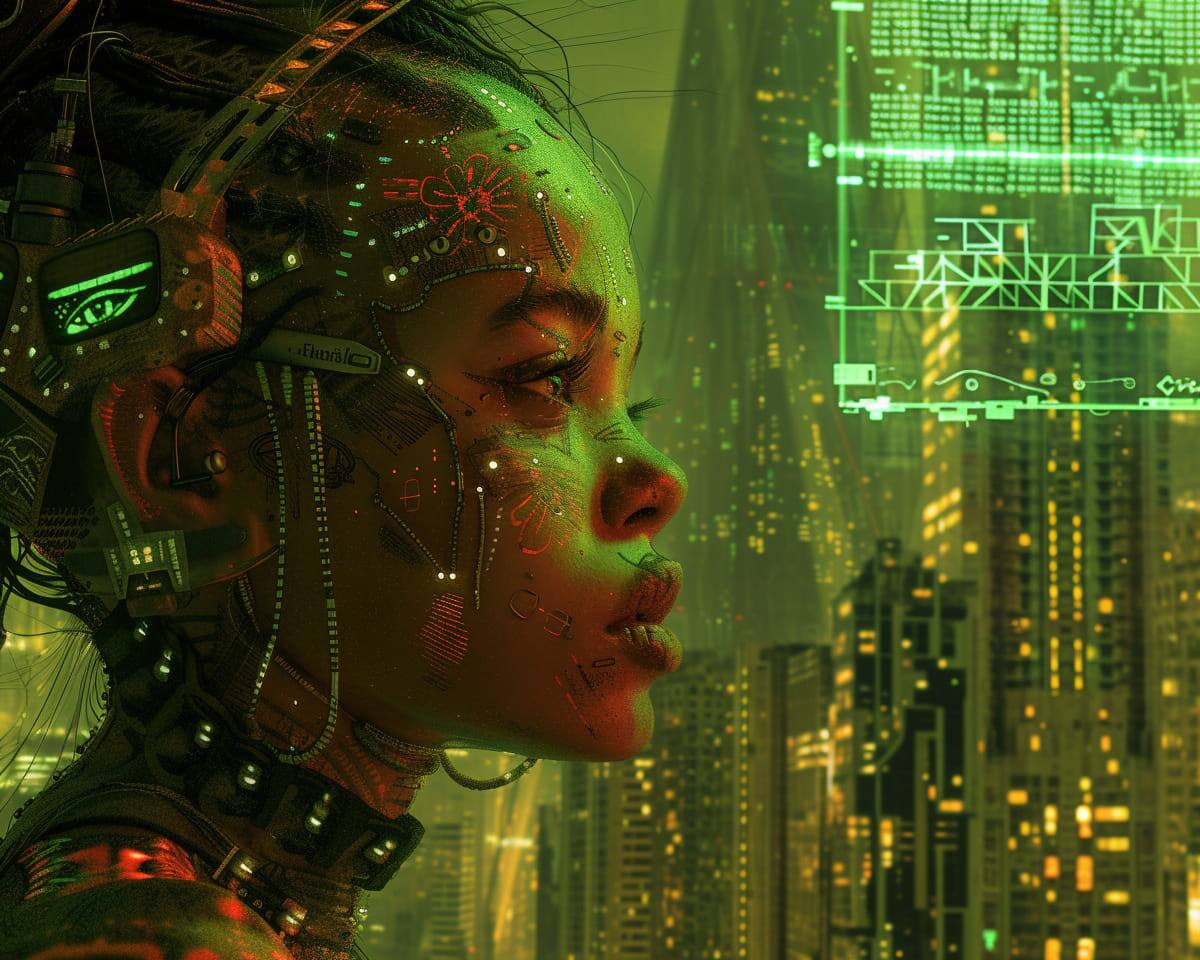 El río de Janeiro con estética cyberpunk y luces neon