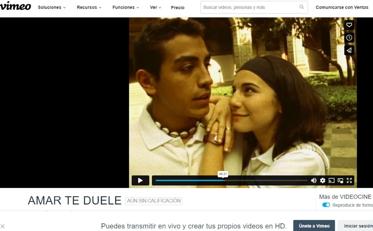 Para ver Amarte Duele no necesitas registrarte en ningún sitio, sólo dirigirte desde un navegador web a la página donde Videocine ha subido la película