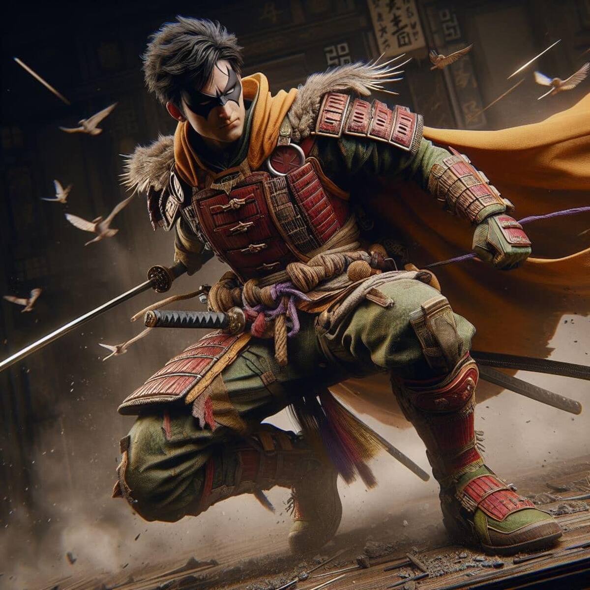 Inteligencia artificial revela cómo se vería el "Robin" en la época de samurais.