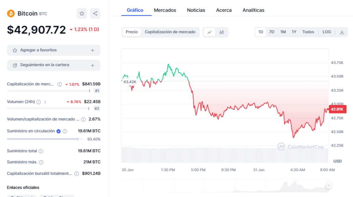 Precio de BTC este 31 de enero del 2024