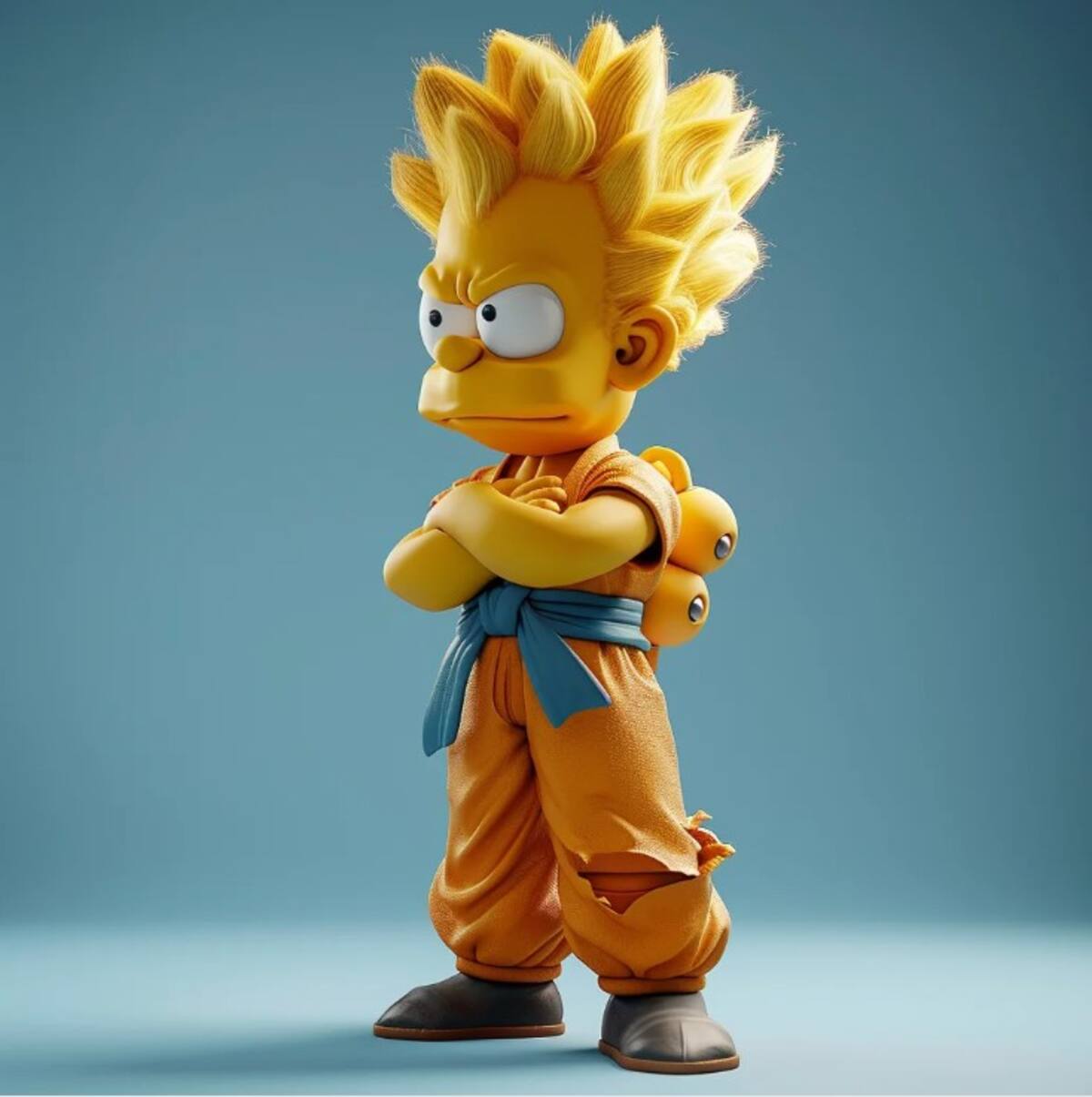 Por su parte, Dragon Ball ha homenajeado a Los Simpson en uno de sus episodios, incluyendo un cameo de Homero Simpson y otros personajes de la serie amarilla en una escena de multitudes. Fuente: Midjourney.