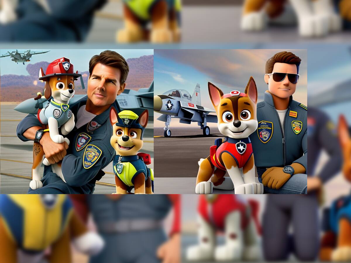 Inteligencia artificial junta en una ilustración a Tom Cruise de Top Gun con Paw Patrol