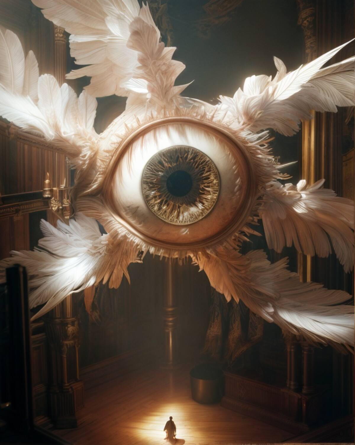 El gran ojo y las alas majestuosas de los querubines