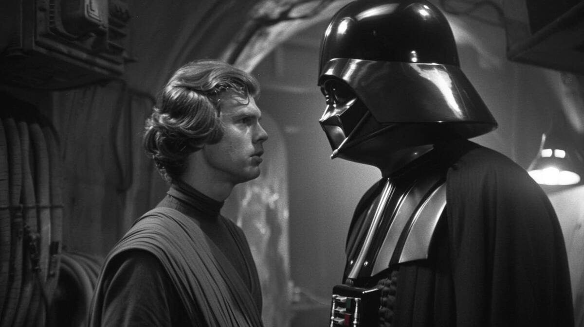 Darth Vader y Luke en estilo noir según una IA